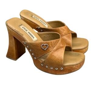 Steve Madden Vintage Y2k Chunky Wood Heel Platform Leather Slide Sandal Women 6B